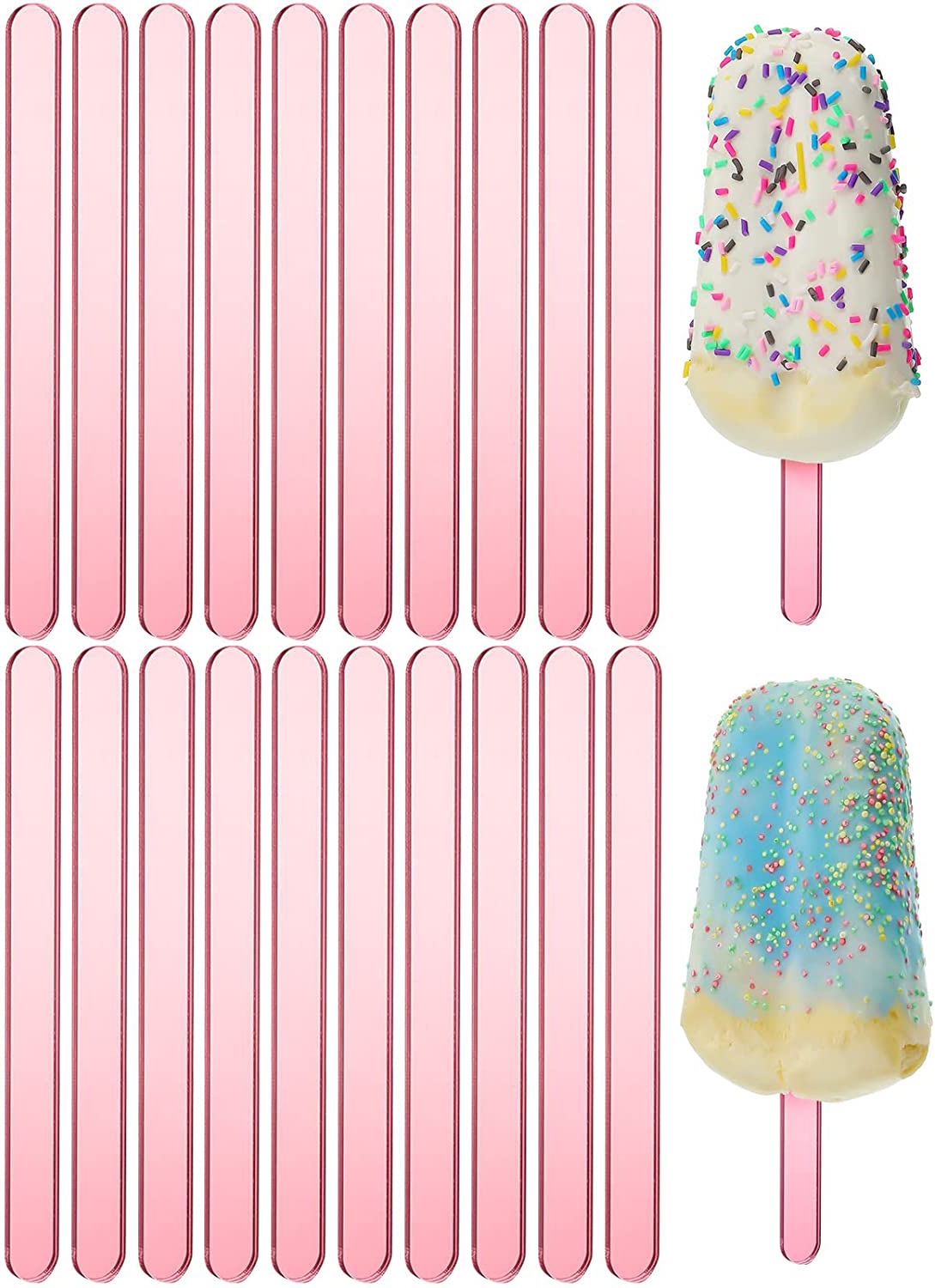 NOGIS 20 Pieces Acrylic Cakesicle Sticks 4.5 Inch Reusable Ice Cream Sticks  Mirror Ice Cream Sticks Mini Acrylic Craft Ice Cream Sticks for Candy Ice